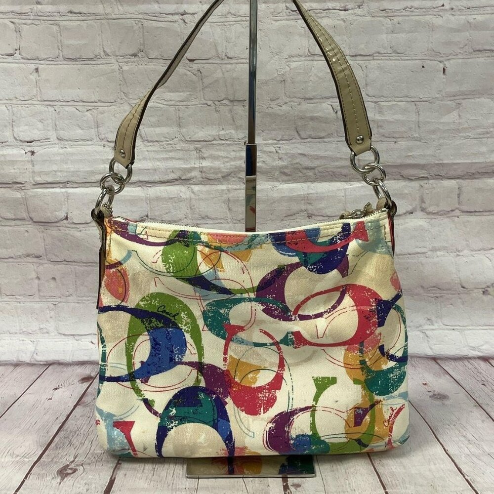 COACH w/ COA Multicolored Stamped C Logo Print Shoulder Bag Hippie 31143E